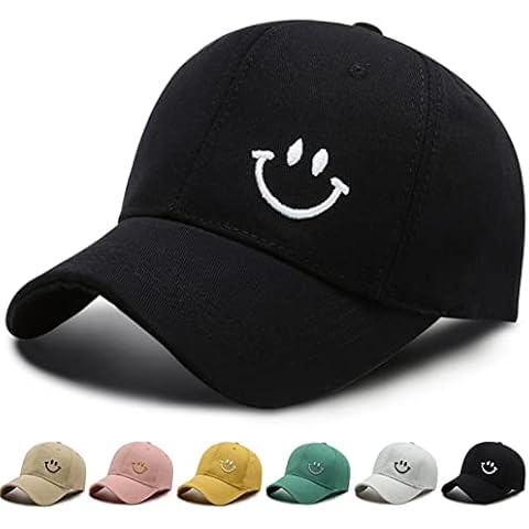 Baseball Cap Unisex Classic Baumwolle Stickerei Baseballkappen Gestickte Lächeln Verstellbar Sonnenschutz Basecap für Damen Herren, Sportlicher Draußen Kappen Hüte (Schwarz) Cover