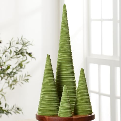 Image of Your Heart's Content Fern Velvet Trees Set of 4, Woodland Nursery Decor, Modern Valentine Decor, Winter Green Mantel Accent, Handcrafted Holiday Entryway, Made in USA (Fern)