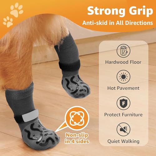 Image of KUTKUT 4Pcs Non Slip Dog Socks to Prevent Licking Paws, Strong Traction for Hardwood Floors, Senior Dogs, Paw Protector, Prevent Scratching, Double Sides Anti Slip Dog Socks(Size:- XS: L*W: 12cm*4cm)
