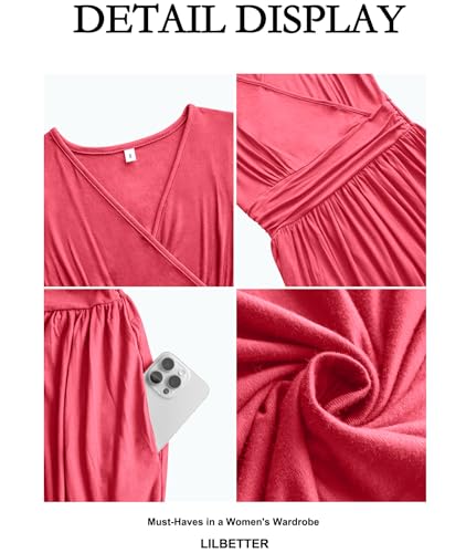 Image of LILBETTER Women Sleeveless Deep V Neck Loose Plain Long Maxi Casual Dress