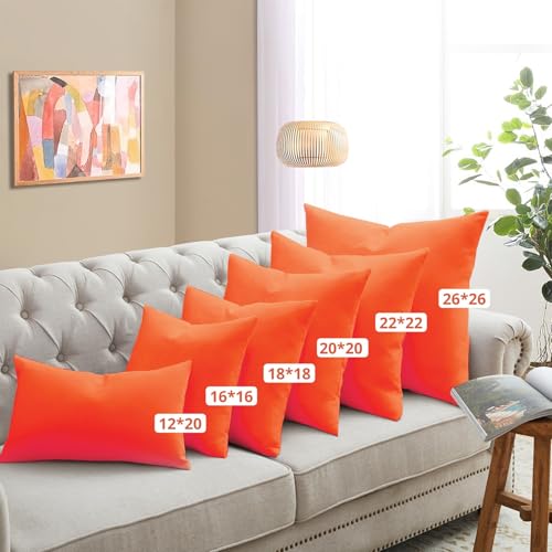 puredown® Outdoor Waterproof Throw Pillows, 16 x 16 Inch Feathers and Down Filled Decorative Square Pillows for Garden Patio Bench, Pack of 2, Orange