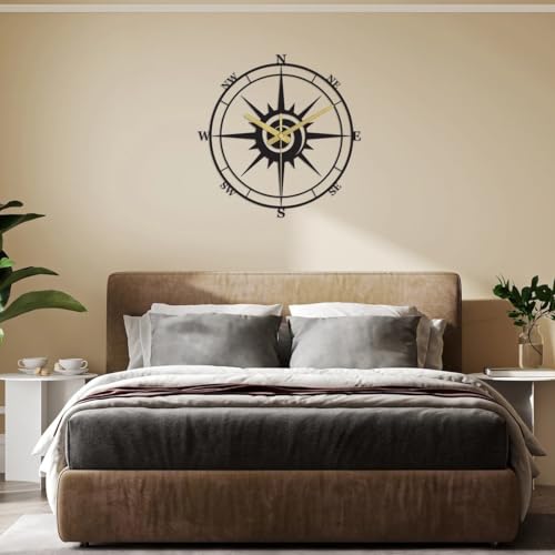Image of Modern Compass Wall Clock, Oversized Wall Clock, Metal Wall Clock, Large Wall Clock, Minimalist Wall Clock, Silent Wall Clock, Gear Wheel Wall Clock (15.7 Inch)