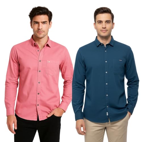 Image of Arvest Men?s Cotton Regular Fit Full Sleeve Shirt Combo Soft Breathable Fabric with Button-Down Collar and Chest Pocket Suitable for Office and Outfits