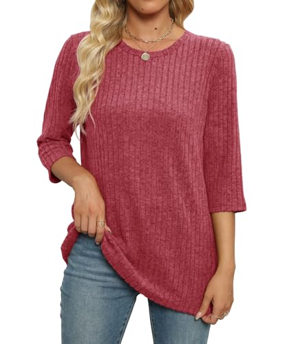 Image of JomeDesign Sweaters for Women 3 /4 Sleeve Tops Round Neck Loose Casual Blouses
