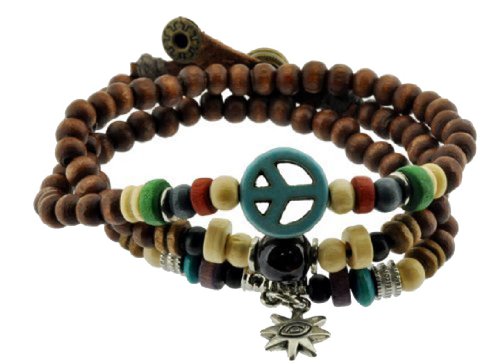 Mandala Crafts Peace Symbol Wood Beads Wrap Bracelet/Zen Bracelet/Multi-layer Wristband/Surf Bracelet #329