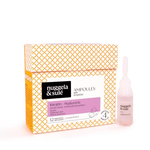 Nuggela & Sulé Keratin-Hyaluron Ampullen – Repariert und Rekonstruiert. Mit Rizinusöl und Hydrolysierter Keratin. Sofortige Reparatur. Soforteffekt. 4-Wochen-Kur. 4 x 10 ml