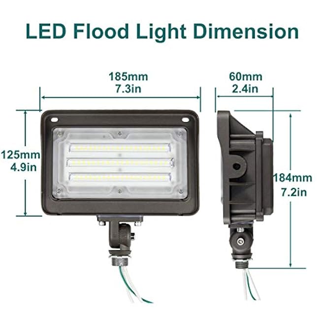 LED Flood Light Outdoor with Dusk to Dawn Photocell, 50W 6500LM IP65 Waterproof Adjustable Knuckle Mount LED Flood Lights 5000K 100-277V ETL Listed