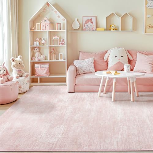 Washable Rug 10x14 Area Rugs for Living Room - Stain Resistant Non-Slip Backing Boho Rug for Bedroom,Durable & Ultra-Thin Vintage Large Area Rug(10x14,Pink)