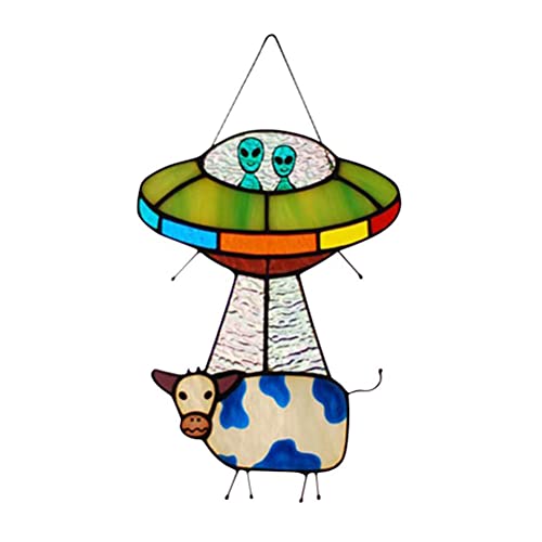 Malsyee Creativo Vaca Colgante Adornos Vidrieras Panel Pintado Colgante Ventana Colgantes para Puertas Decoración del Hogar Cover