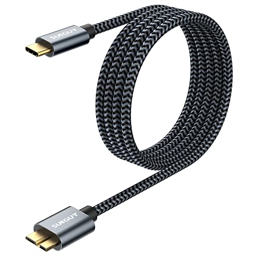 SUNGUY USB C a Micro B Cable, USB 3.1 1,5m 10Gbps Cable Disco Duro USB C compatible con Toshiba, HDD, Seagate, WD, Galaxy S5 Note 3, HDD etc. Gris