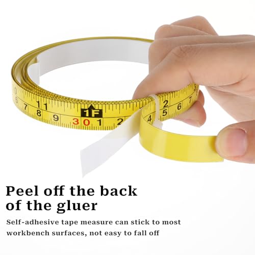 2 Pack Self-Adhesive Measuring Tape, 1M & 2M Left-Right Read Woodworking Ruler, Precision Steel Sticky Small Tape Measure for Workbench, Drafting Table, Waterproof & Durable - Yellow - Thumbnail 4