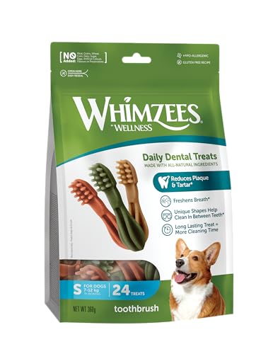 WHIMZEES – Snacks Dentales Naturales sin Cereales - para Perros Pequeños – Cepillos de Dientes Masticables – Mejora la Higiene Bucal – 24 Unidades