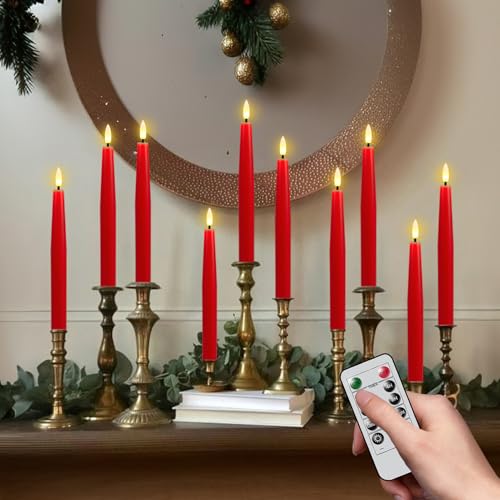 Image of Christmas Flameless Taper Candles with Remote, Red Real Wax LED Taper Candles Battery Operated with 3D Wick, 3 Pcs LED Flameless Candlesticks for Christmas Home Decor(0.78 inch x 9.65 inch)