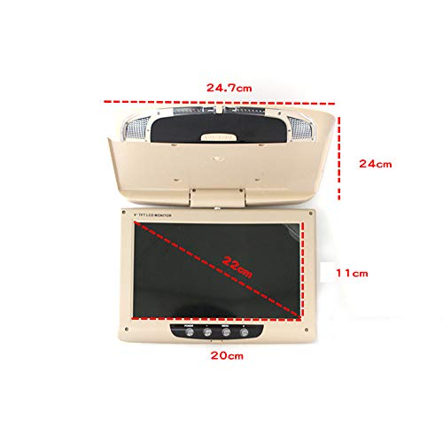 Image of Kunfine Car Overhead Player 9 Inch Wide IPS Screen Video Car Roof Mount Monitor Stereo Flip Down Overhead Car Monitor Remote Control NO DVD（Beige）