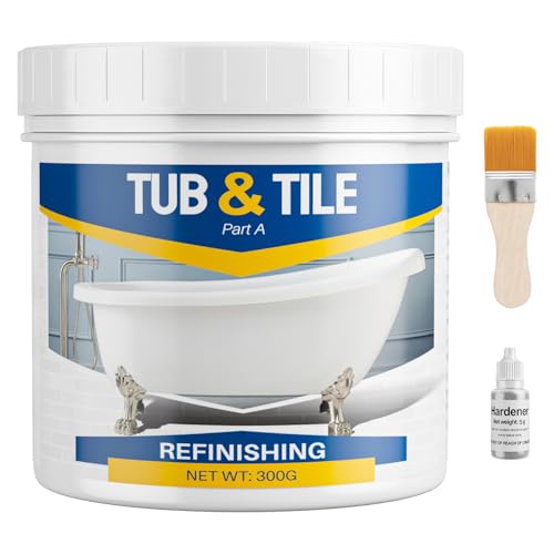 IRONABLE Tub and Tile Refinishing Kit, 10.6oz Bathtub Refinishing Kit with Tools, DIY Tub Paint White for Bathtub, Shower, Kitchen Countertop, Porcelain, Easy to Cover & Low Odor