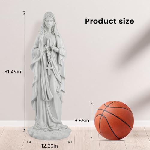 VChymm Virgin Mary Statue 31.49 Inch Religious Garden Statue Solar Mary Statue Outdoor Yard Patio Deck Home Entryway Hallway Sculpture