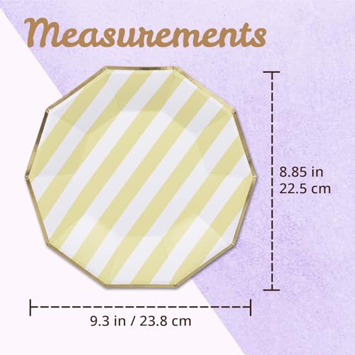 Image of Party Paper Plates, 50-Pack 9-Inch Bulk Disposable Decorative Paper Plates with Gold Decagon Trim, 6 Assorted Colors for Tea Party, Easter, Garden Party, and Bridal Showers, Gilded Pastel Stripeworks
