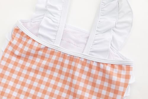 Image of LIZENS Girls One Piece Swimwear Checker Print Ruffles Bathing Suit for Kids Size 2-12
