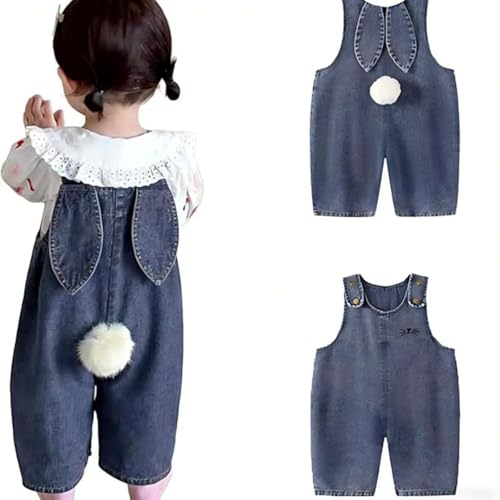 Malibure Toddler Baby Easter Outfit Denim Overall Pants For Boys Girls Bunny Ear Romper With Pom Pom...