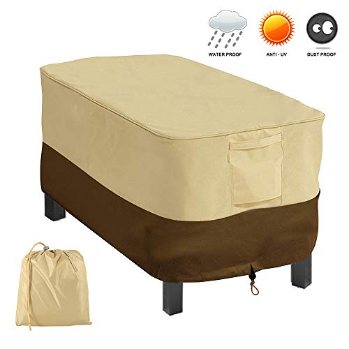 willkey Patio Ottoman Table Cover Rectangle Waterproof 420D Heavy Duty Patio Side Table Covers Garden Furniture Protector with Storage Bag (Beige+Coffee, 97 * 71 * 43cm)