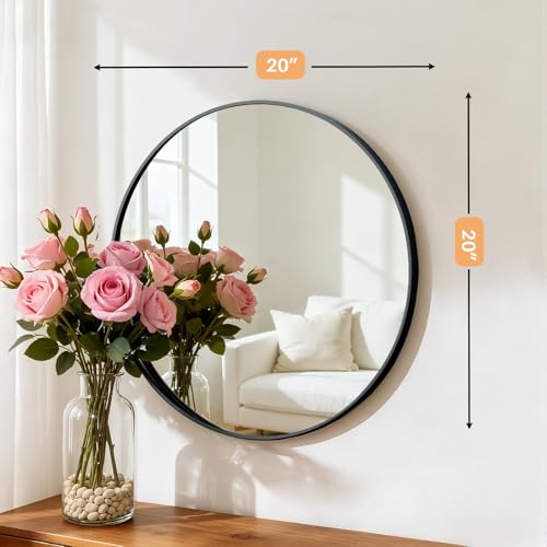 image for Atilioo Bathroom Mirror for Wall, 20 Inch Round Mirror, Matte Black Me