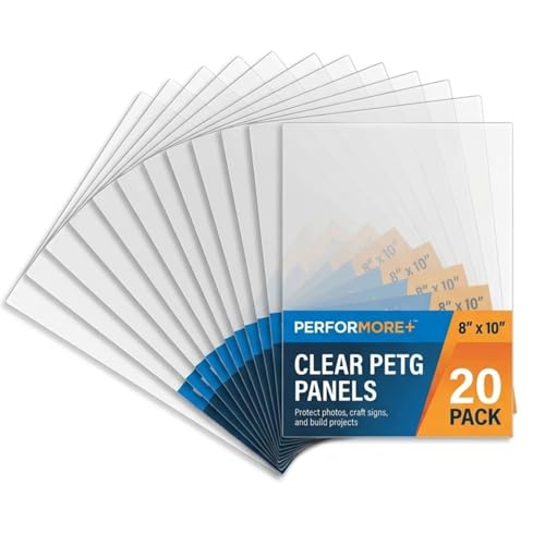 Image of Performore 20 Pack of 8x10 Inch Plexiglass Sheet with Protective Film, 0.04 inch (1mm) Thick PETG Panels, Clear Acrylic Plastic Sheet - Picture Frame Glass Replacement, Flexible Acrylic Sheet