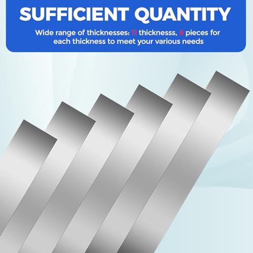 Image of 66 Pcs Shim Stock Assortment, 304 Stainless Steel Metal Shims for Leveling, 11 Thickness Sizes 0.0007 inch-0.015 inch, 1 inch Width x 6 inch Length Aluminum Steel Shim Stock Strips for Gap Filler, Alignment & DIY