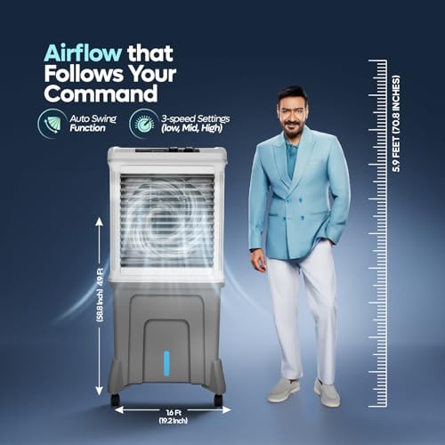 Image of SUMMERCOOL Singham 120L Jumbo Desert Air Cooler For home | For Large Room | Inverter Compatible | 45Ft Air Throw | Double ball bearing Motor | Low Power Consumption | 1 yr Warranty (White, Grey)