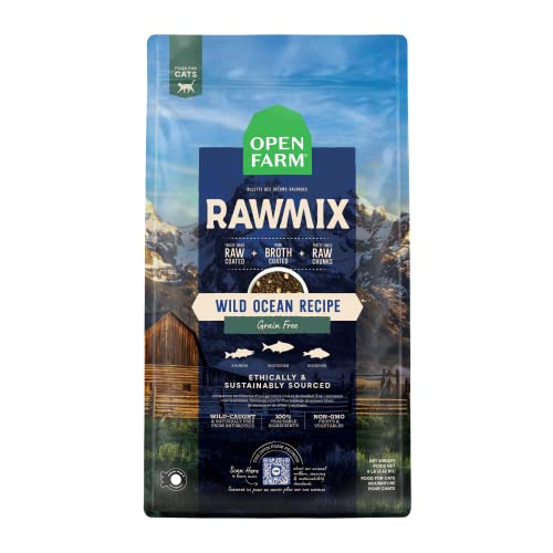 Open Farm RawMix Dry Cat Food Protein-Packed Kibble Coated in Bone Broth with Freeze Dried Raw Chunks for Indoor & Outdoor Cats Wild-Caught Whitefish Salmon & Rockfish Recipe 2.25lb Bag