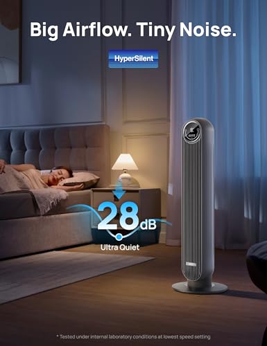 image for Dreo Tower Fan for Bedroom, 25ft/s Velocity Quiet Floor Fan, 90° Osci