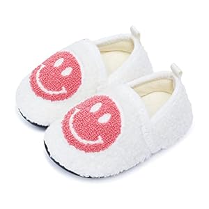Kids Slippers Toddler Smile Face House Slippers Indoor Home Non-Slip Rubber Sole Shoes Warm Cozy Socks
