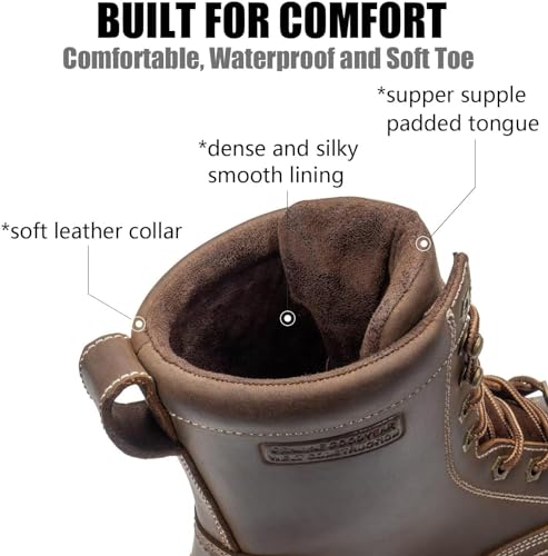 SUREWAY Mens 8 in Wedge Moc Soft/Steel Toe Work Boots for Men,Full-Grain Leather,Goodyear Welt,EH,Safety Industrial Construction Boots/Shoes for Women,Waterproof Soft Toe BROWN,Size 114