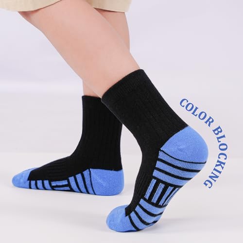 Image of 12 Pairs Boys Crew Athletic Socks, Kids Cotton Socks Ages 1-13 | Breathable mesh,75% cotton mixed material,white crew socks match all sportswear,for running, training and daily active play