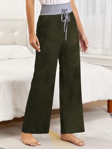 Image of iChunhua Women's Comfy Stretch Floral Print Drawstring Palazzo Wide Leg Lounge Pant