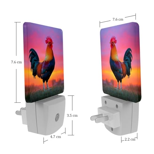 Image of NEWzone Rooster Sunset Night Light Set of 2, Auto Sensor LED Dusk-to-Dawn Nightlights, Plug-in Sensor Lamp for Bedroom Bathroom Kitchen Hallway Stairs Decorative