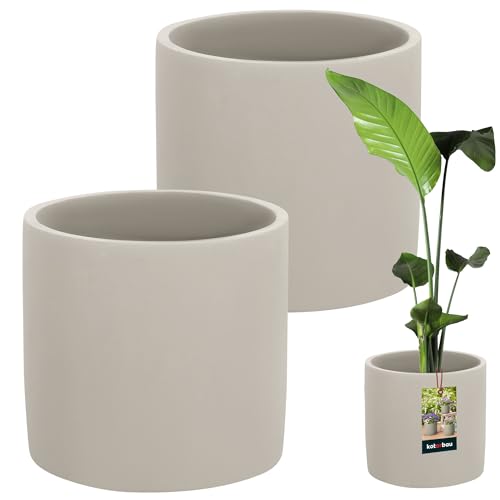 Maceta grande de cerámica Kotarbau en forma de cilindro étnico 1 ud. Macetero de cerámica Macetero de cemento con aspecto de cerámica Macetas pequeñas Macetero de cerámica para plantas, gris, ⌀ 23 cm