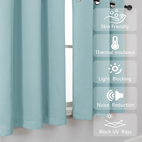 Image of Simplebrand Aqua Short Cafe Curtains 36 Inch Length 2 Panels Set, Half Window Grommet Privacy Drape Tiers for Kitchen, Thermal Insulated Room Darkening Curtains for Bathroom Shades, W40 x L36
