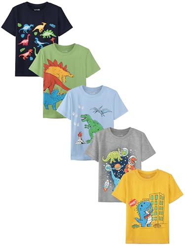 WVQ 5 Pack Cotton Toddler Boys Girls Shirts Toddler Short Sleeve Animals Graphic T-Shirts Summer Tops Tees 2T-6Y Color A 4T