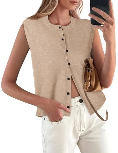 Sweater Vest Women Crewneck Button Down Tank Tops Sleeveless Knit Cardigan Crop Tops 2025 Fashion Outfits