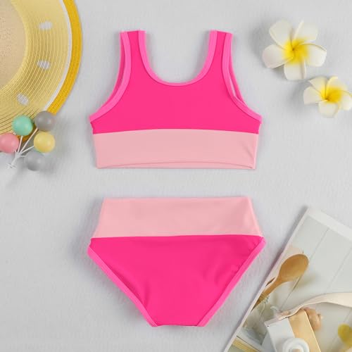 Image of Toddler Girls Swimsuit Casual Swimwear Kids Two Piece Color Block Bathing Suits Beach Bikini Set