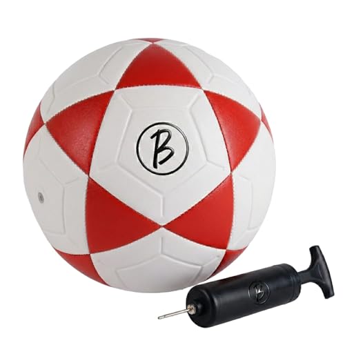 Image of Btag Football with Pump | Rubber Moulded Training & Match Ball | Suitable for All Age Groups | Outdoor Waterproof | for Ground, Grass & Turf (Red)