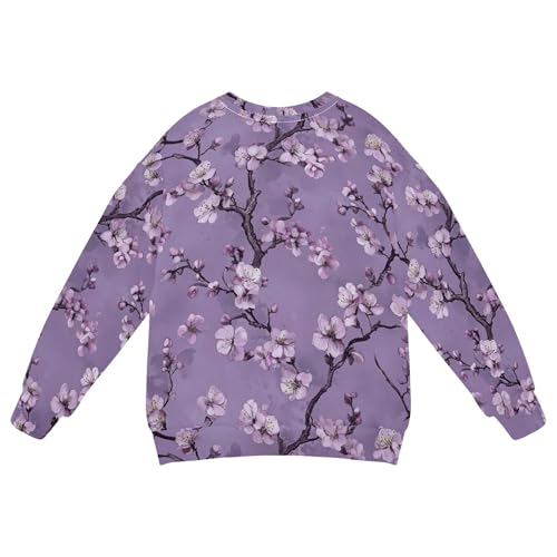 JUNZAN Vintage Cherry Blossom Purple Kids Girls Pullover Hoodie Crewneck Sweatshirt With Hoodie Camping 4T2