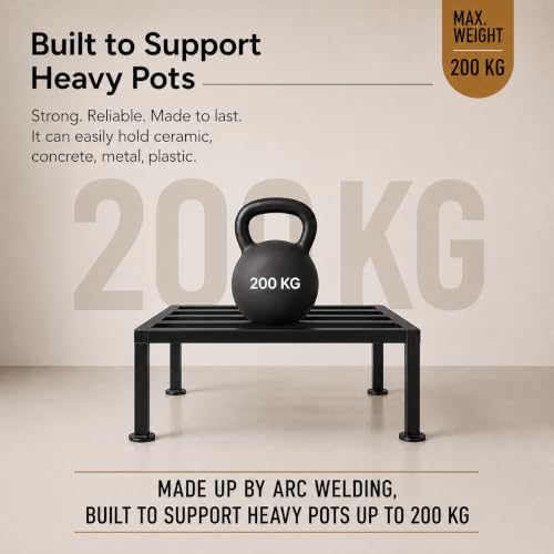 Image of Best Plant Stands for Indoors, Outdoors (Pack of 4) | Black Rust Proof | Up to 200kg Capacity | Heavy Duty Mild Steel Stand | Stylish elevated Design for modern Living Rooms and Balcony | Premium Flower Pot Stand for All Shaped Heavy Gamla, Flower Pots |