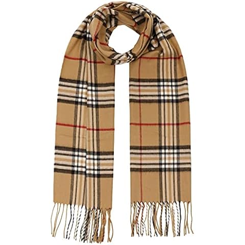 Lipodo checked cashmink winter scarf for women/men (30 x 180 cm) - Checked scarf Made in Germany - Fringed scarf, gentle on the skin - Fall/winter camel Cover