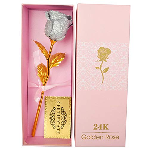 Artificial and Dried Flower for Girlfriend Golden Rose Wedding Decoration Golden Flower Valentine's DayGold Rose Gold Flower with Box- ( Color: Gray )