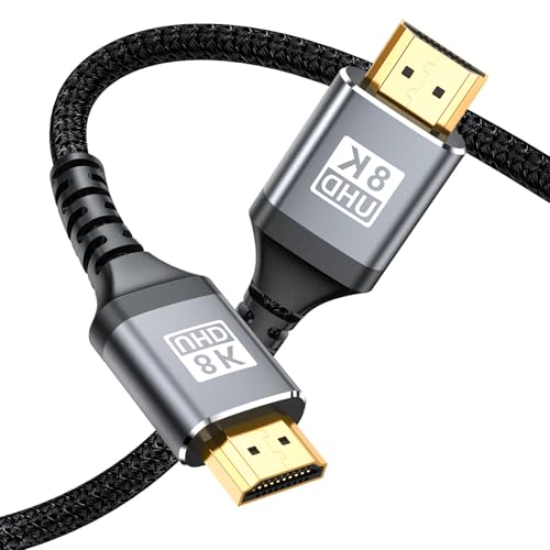 Cable HDMI 2.1 8K 60Hz 4K 240Hz Alta Velocidad 48Gbps Ultra HD, HDMI eARC Dolby Atmos HDCP Dynamic HDR Compatible con PS5, PS4, Xbox, Monitor, TV, PC, Conectores de Aluminio Niquelados, 2 Metros