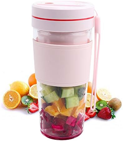 VECH 350ML Portable Blender, Cordless Mini Personal Blender, USB Rechargeable Fruit Juicer Mixer, BPA Free Personal Cup Juicer, Waterproof Smoothie Blender for Home, Office, Sports ,Travel-Blue/Pink (Pink)