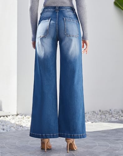 Women's Wide Leg Sweatpant Jeans Y2k Baggy Loose Trouser Jeans High Waisted Stretch Denim Pants4