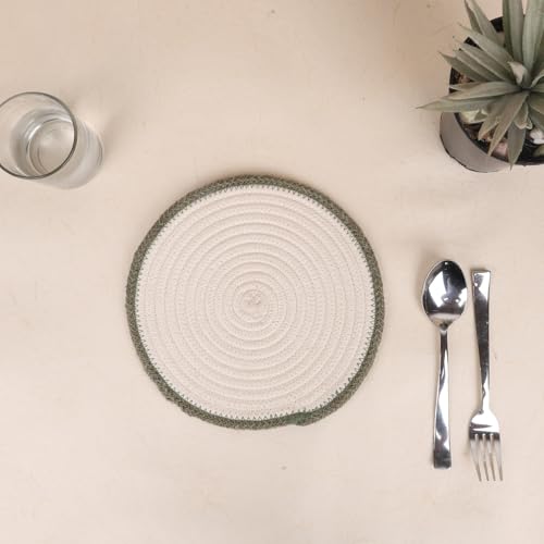 Image of DENOVA Cotton Rope Trivet for Hot Pots and Pans (Cream & Mixed Green Line (Pack of 2)