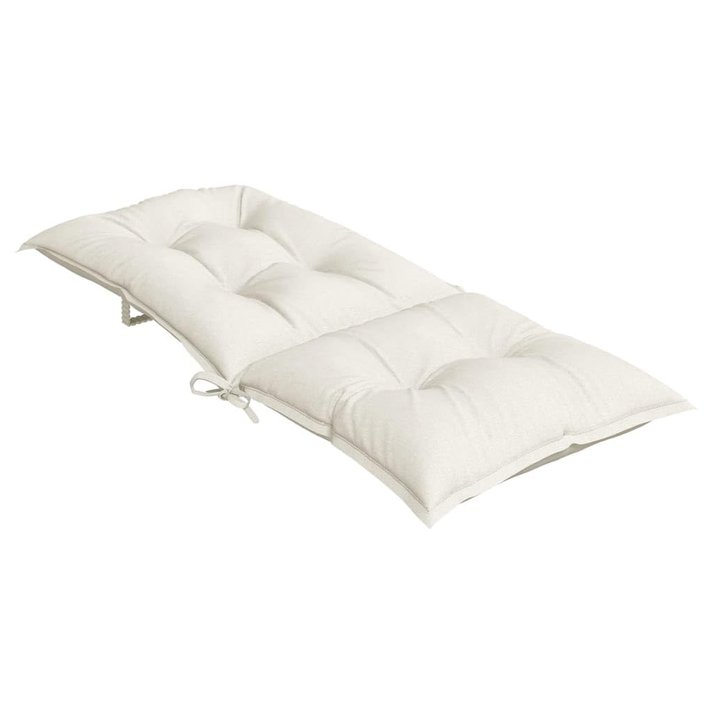 Hochlehner-Auflagen 2 STK. Melange Creme 120x50x7 cm, Bequeme Sitzkissen für Gartenstühle Hochlehner, Polyester-Stuhlkissen mit Füllung und Befestigungskordeln